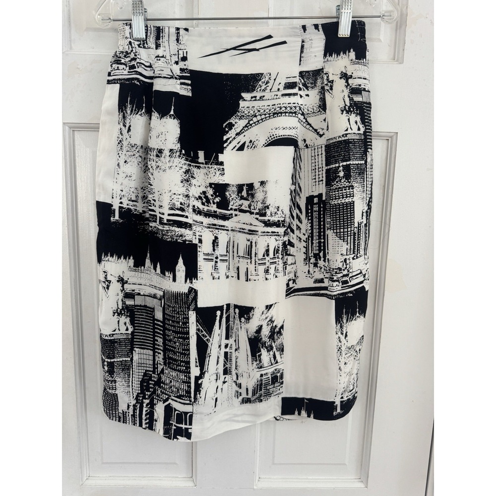Vintage Cappagallo Womens 6 Paris Cityscape Print‎ Skirt USA Rayon Lined